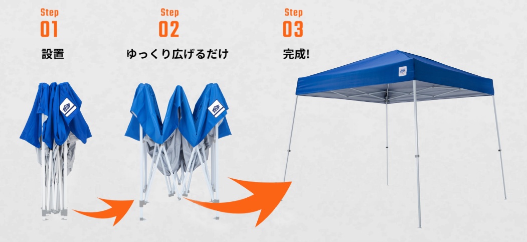 お庭でのバーベキュー前にワンタッチテントを広げて簡単に設置する手順