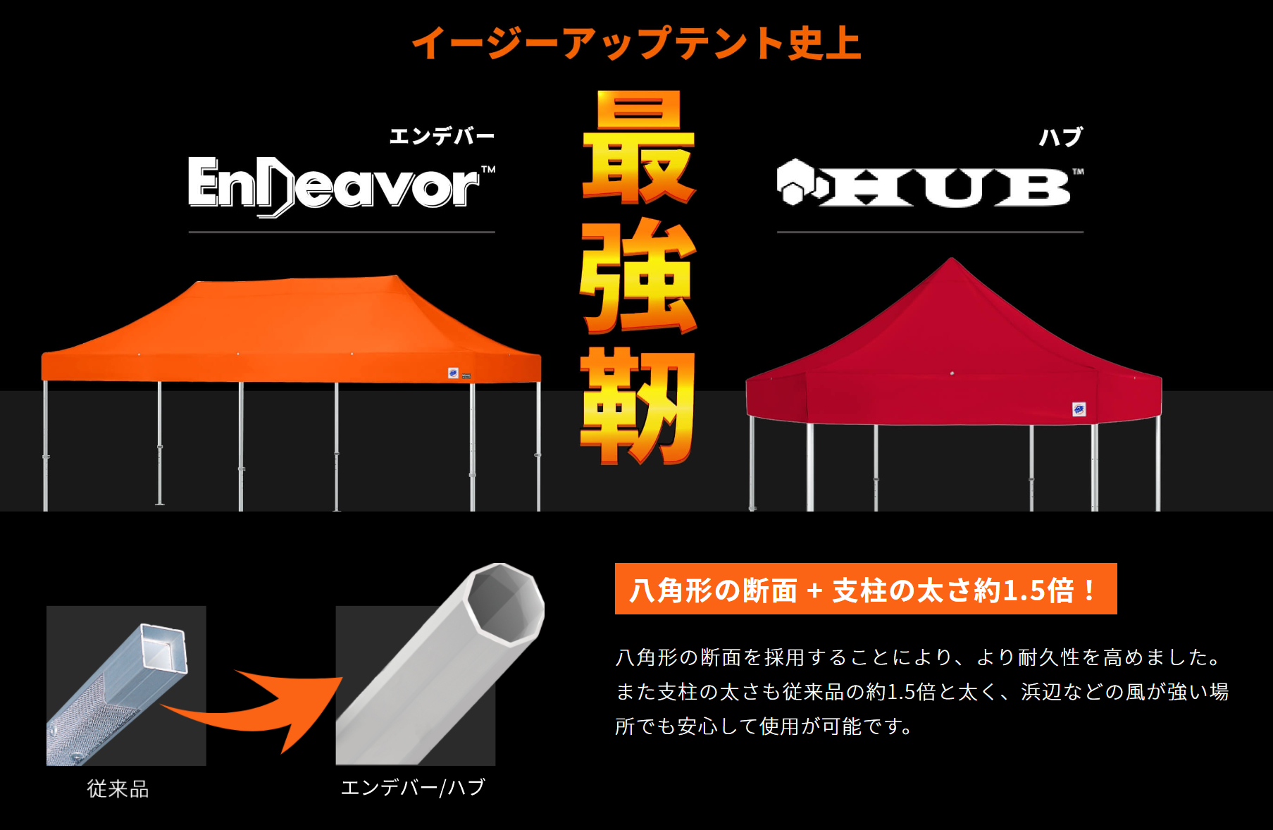 イージーアップテントの日本防炎協会防炎認定製品エンデバーシリーズ