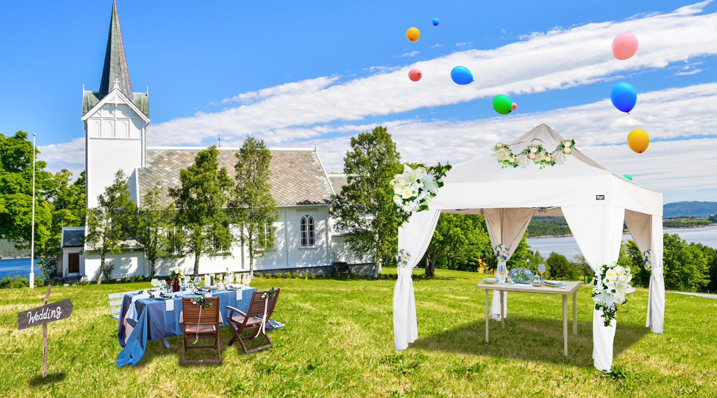 高級リゾートでのバーベキューの日除けに！イージーアップテントの「バンガロー」