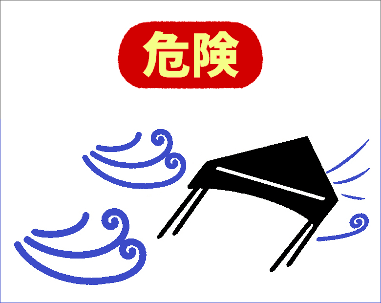 テントが転倒・飛ばされる可能性がある