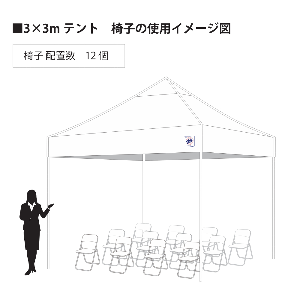 イベント用テント3×3m サイズイメージ図