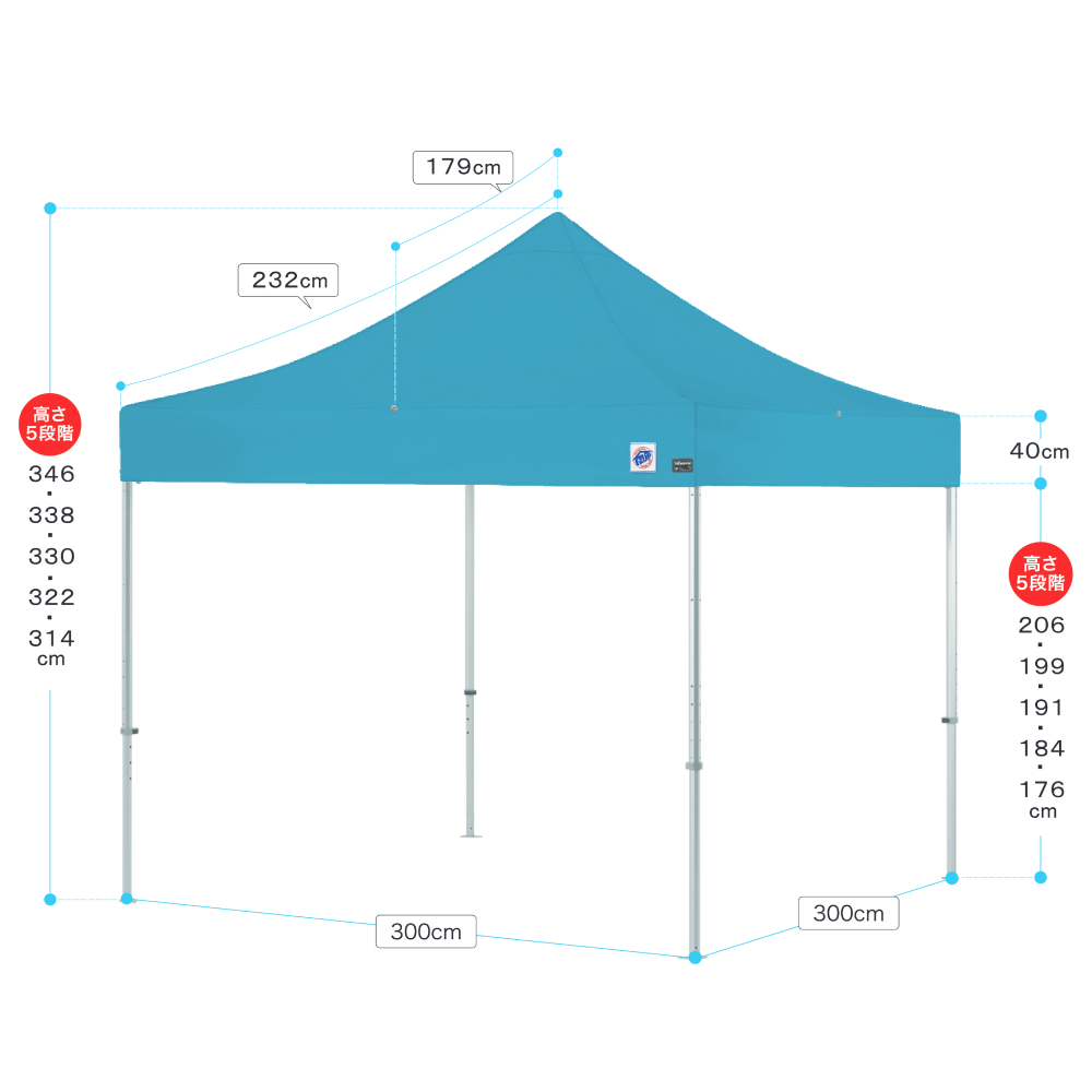 イベント用テント3×3m サイズイメージ図