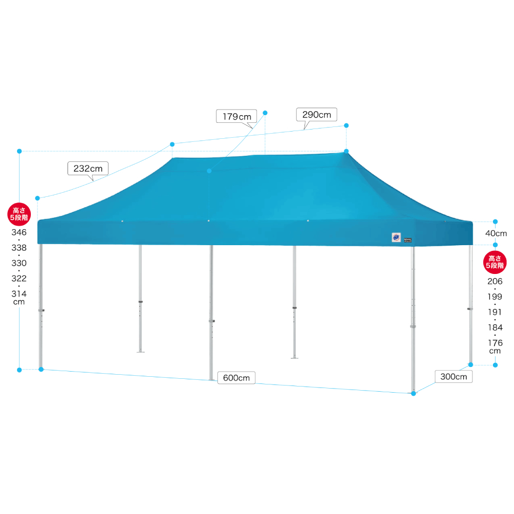 イベント用テント3×6m サイズイメージ図