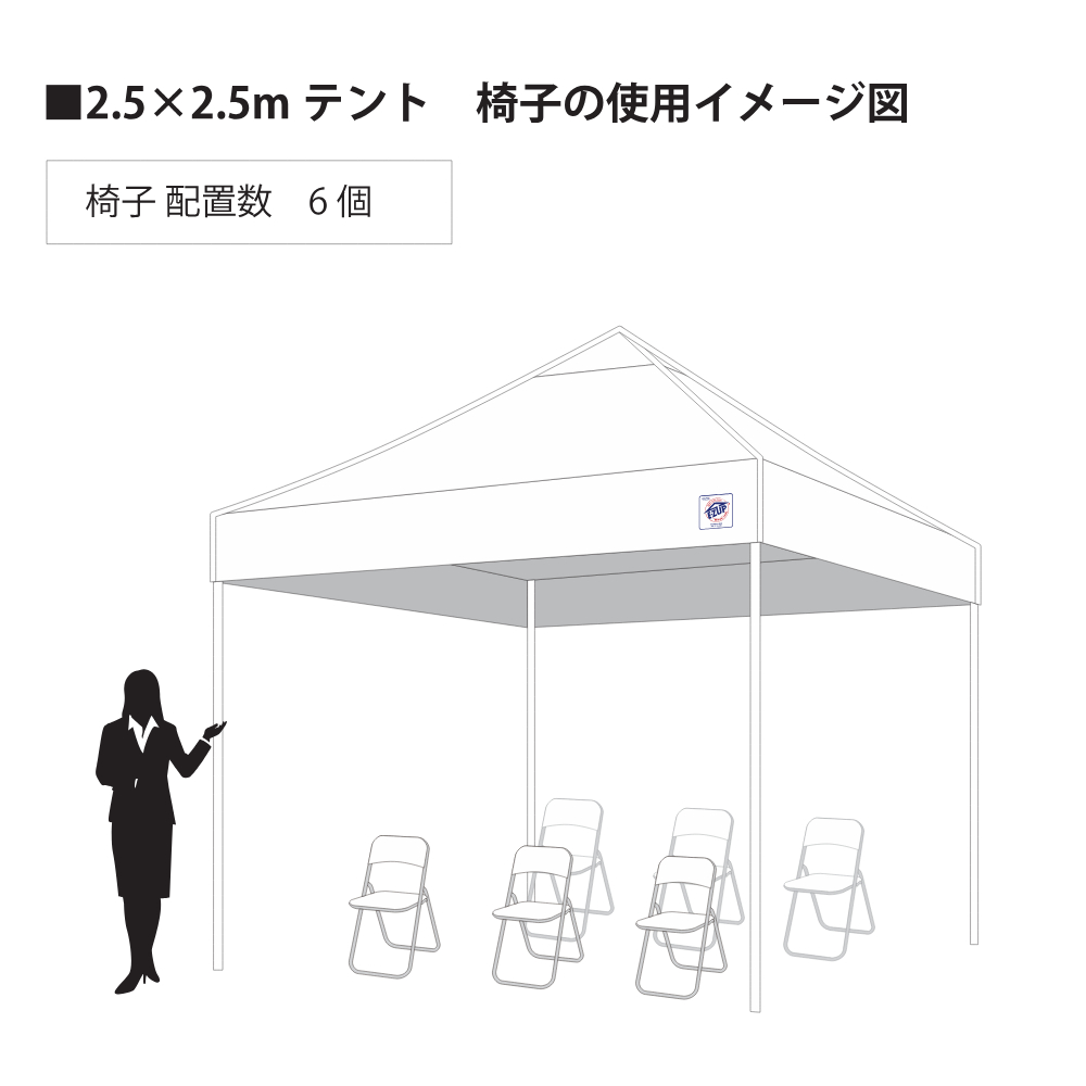 イベント用テント2.5×2.5×m サイズイメージ図