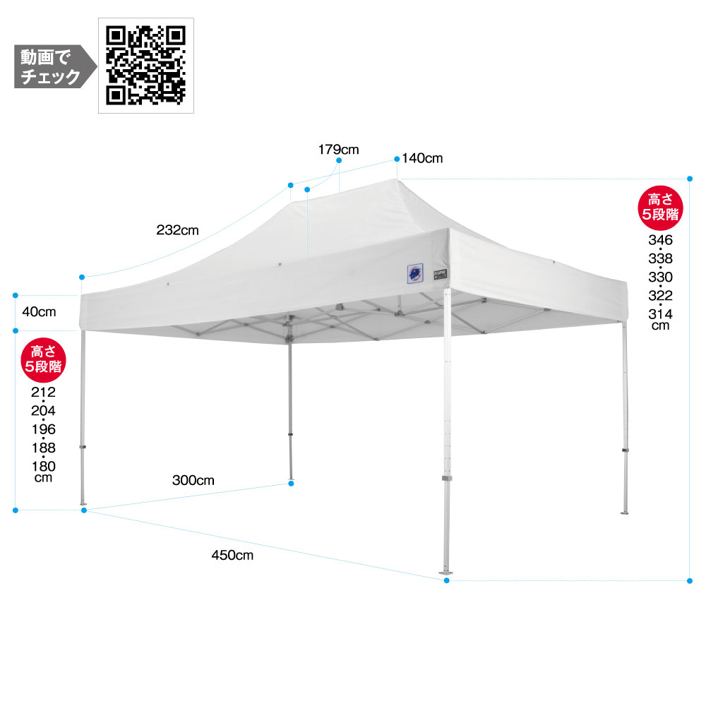 イベント用テント3×4.5m サイズイメージ図