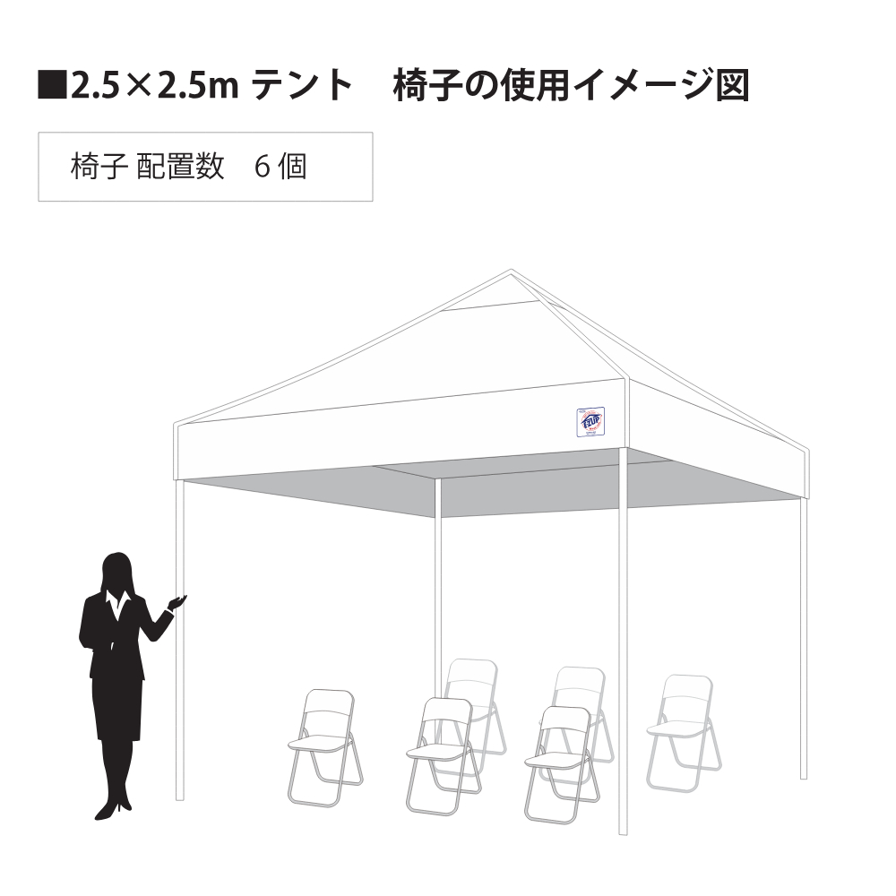 医療用・防災用テント2.5×2.5m サイズイメージ図